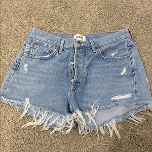 Agolde Frayed Hem Jean Shorts - Light Blue